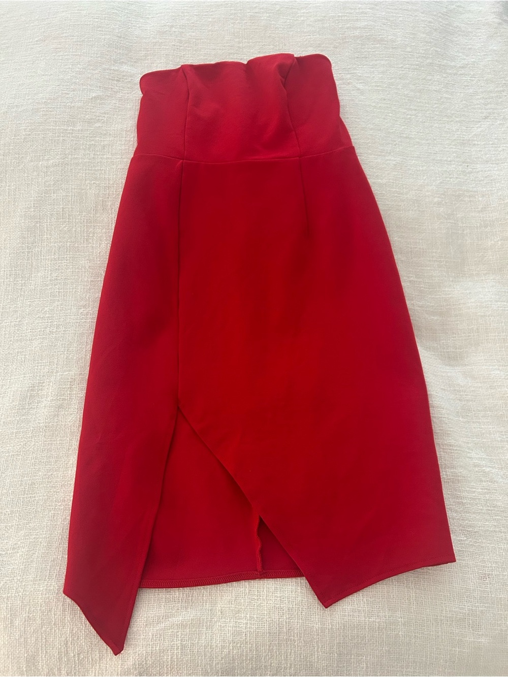Lulus Women’s Medium Red Strapless Midi Dress Slit Asymmetrical Hem Cocktail